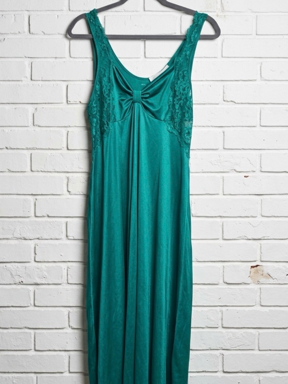 Vintage Adonna Teal Lace-Trim Chemise Nightgown